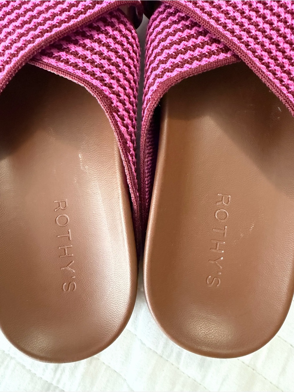 Rothys Brown & Pink Striped The Weekend Slide Women's Size 7 - Picture 9 of 12